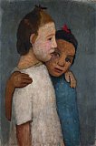 Paula Modersohn-Becker, Zwei Mädchen in weißem und blauem Kleid, sich an der Schulter umfassend, 1906 (Privatbesitz) - Paula Modersohn-Becker im Bucerius Kunstforum Hamburg